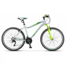 Женский горный велосипед с колесами 26" Stels Miss-5000 V V050 серебристый/салатовый рама 16", 21 скорость